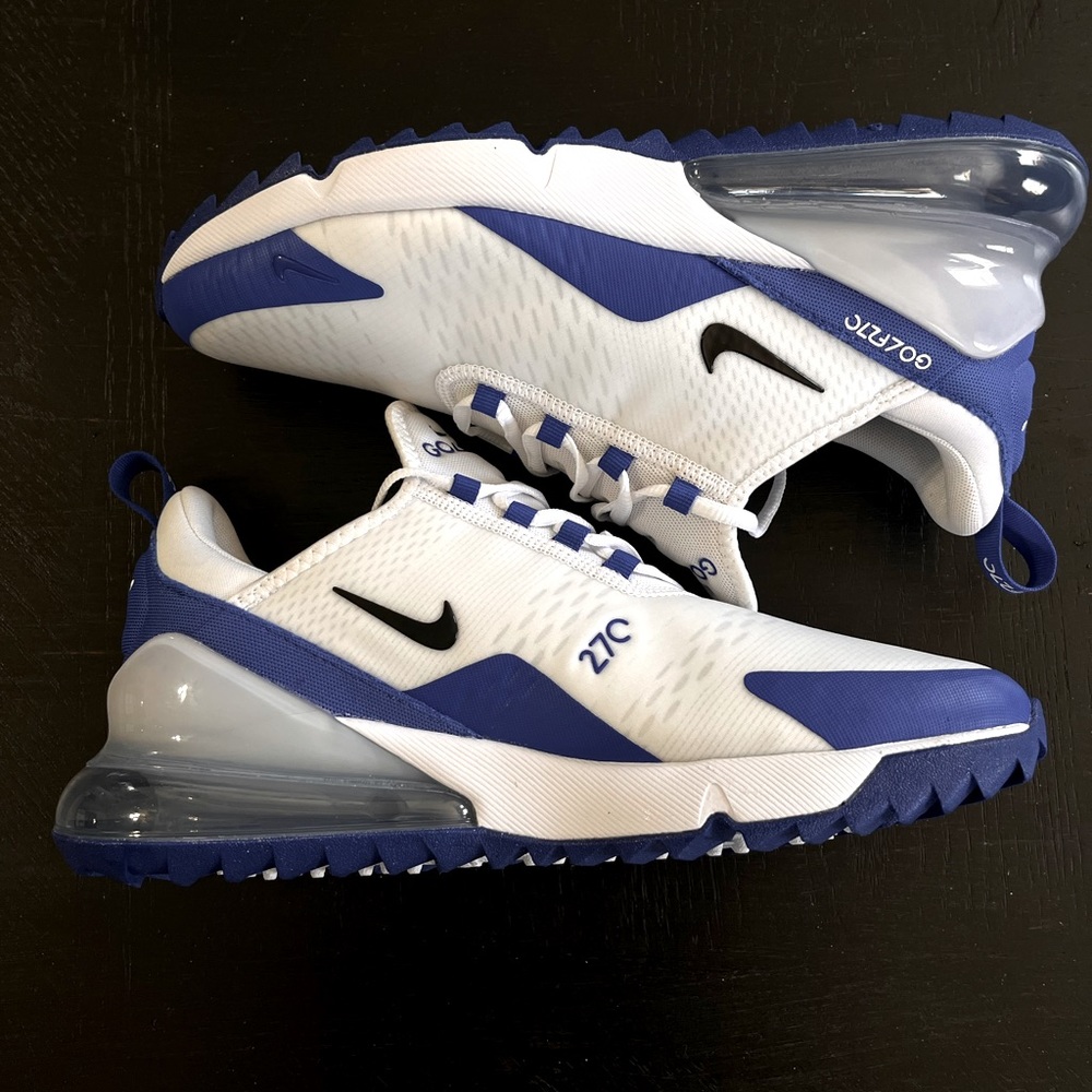 Brand New Blue and White Nike Mens Air Max 270 Golf Shoes Size 10